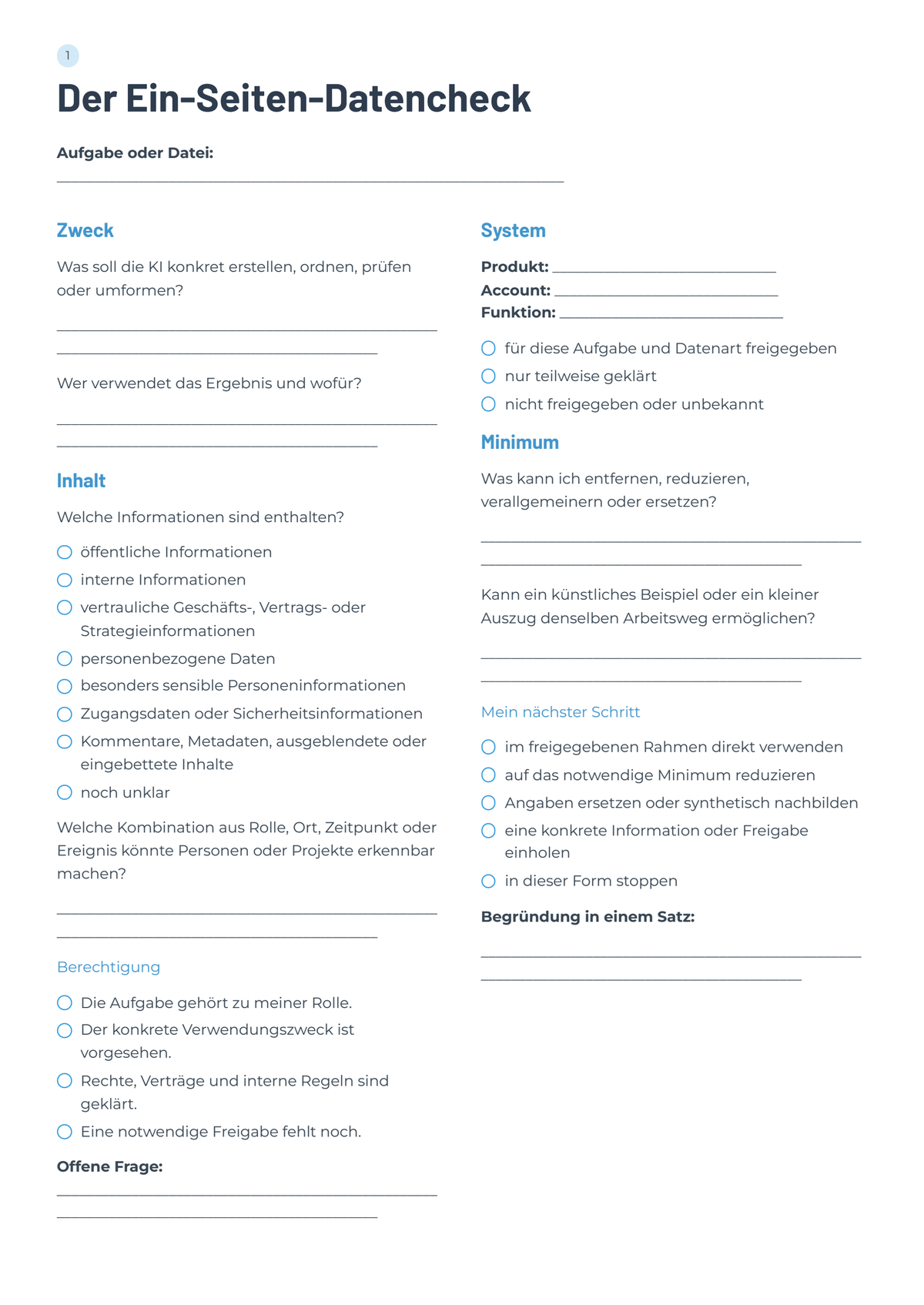 Ein-Seiten-Datencheck für eine konkrete Arbeitsdatei